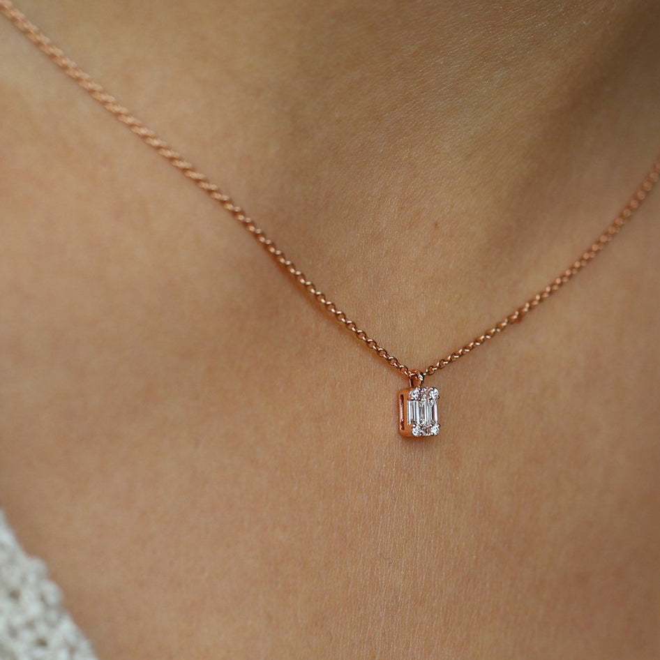 0.15CTW Baguette & Round Diamond Charm Necklace  customdiamjewel   