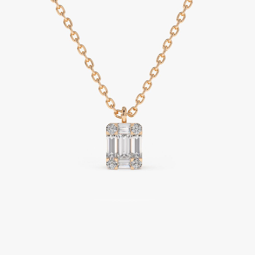 0.15CTW Baguette & Round Diamond Charm Necklace  customdiamjewel 10KT Rose Gold VVS-EF