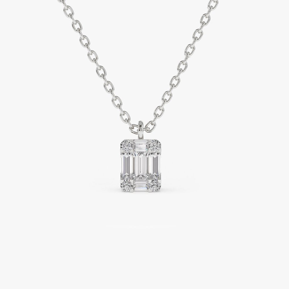 0.15CTW Baguette & Round Diamond Charm Necklace  customdiamjewel 10KT White Gold VVS-EF