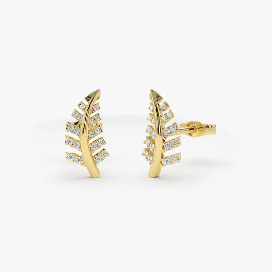 0.22CTW Diamond Leaf Earrings  customdiamjewel 10KT Yellow Gold VVS-EF