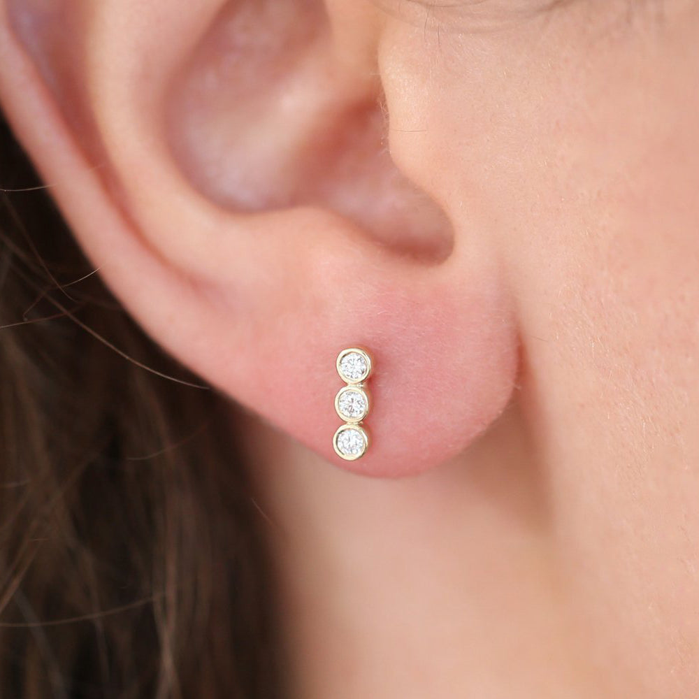 0.20CTW Three Stone Bezel Diamond Earrings  customdiamjewel   