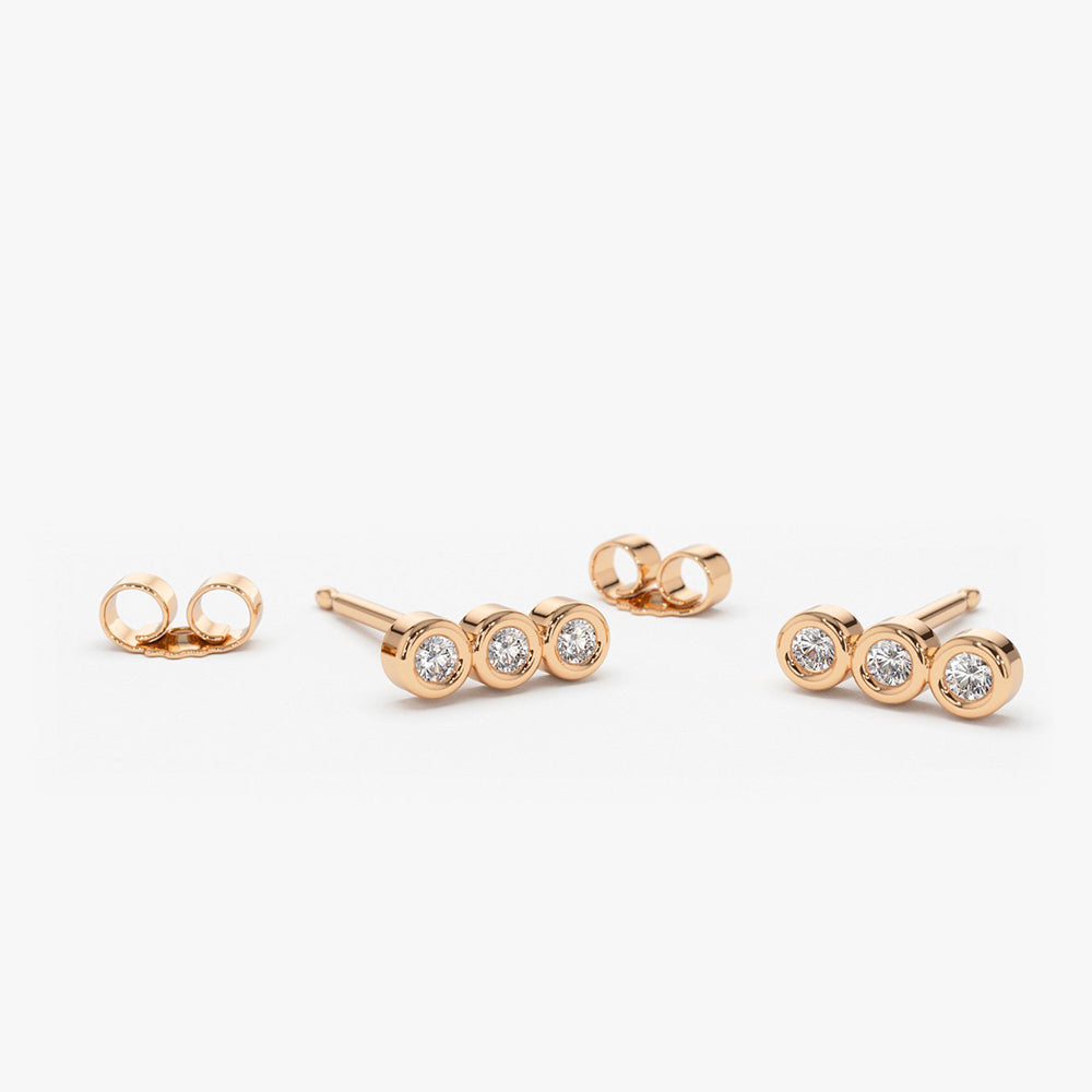0.20CTW Three Stone Bezel Diamond Earrings  customdiamjewel 10KT Rose Gold VVS-EF