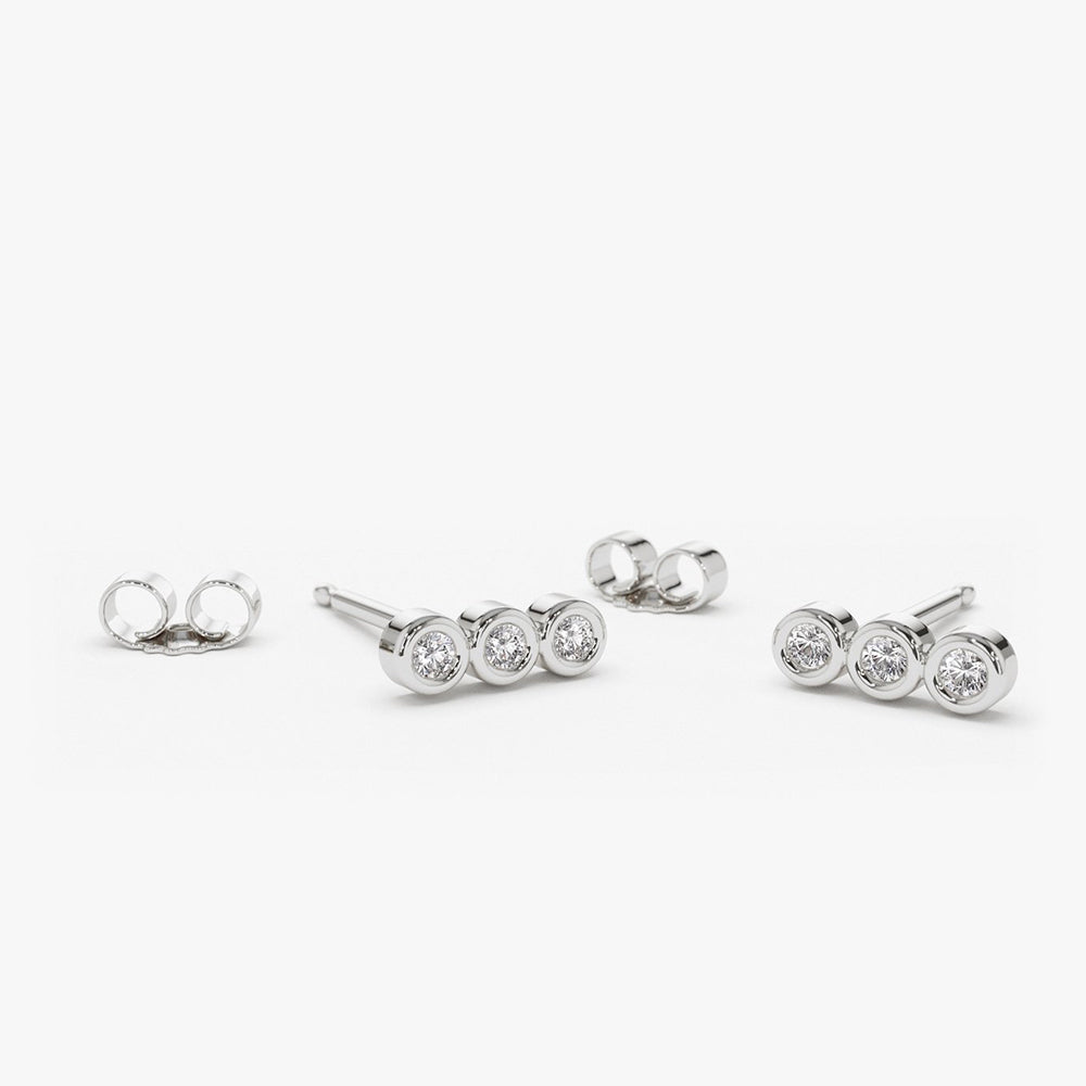 0.20CTW Three Stone Bezel Diamond Earrings  customdiamjewel 10KT White Gold VVS-EF