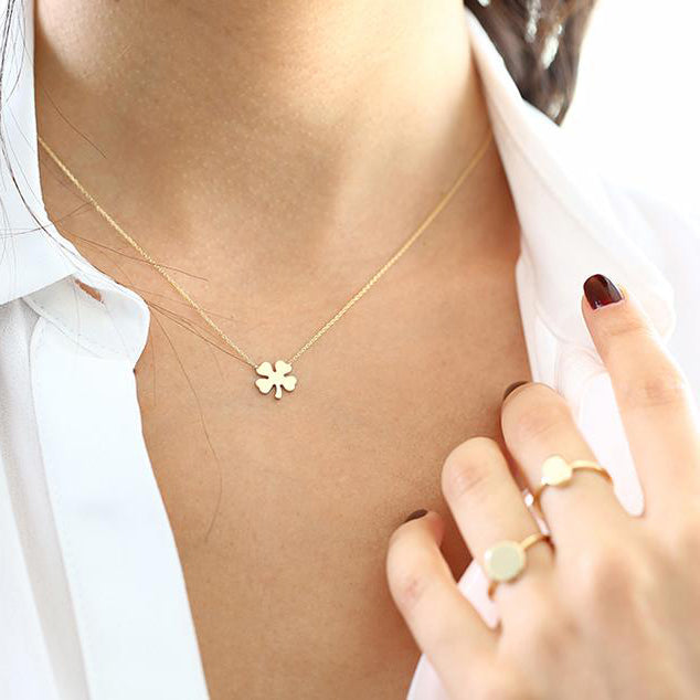 14K Gold Four Leaf Clover Charm Necklace