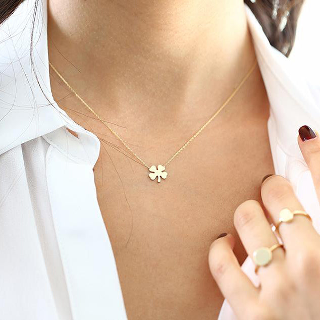 14K Gold Four Leaf Clover Charm Necklace