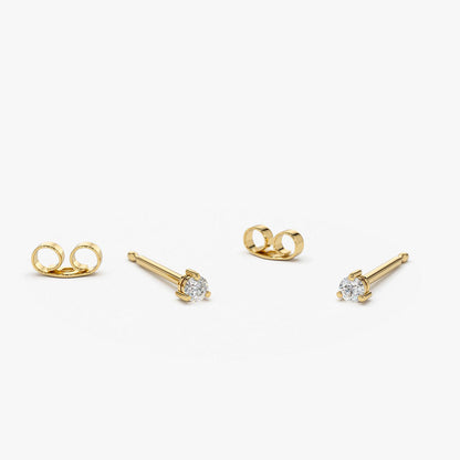 0.05CTW Diamond Solitaire Stud Earrings  customdiamjewel 10KT Yellow Gold VVS-EF