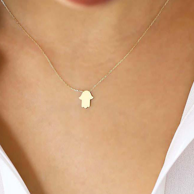 14K Gold Minimalist Hamsa Charm Necklace  customdiamjewel   