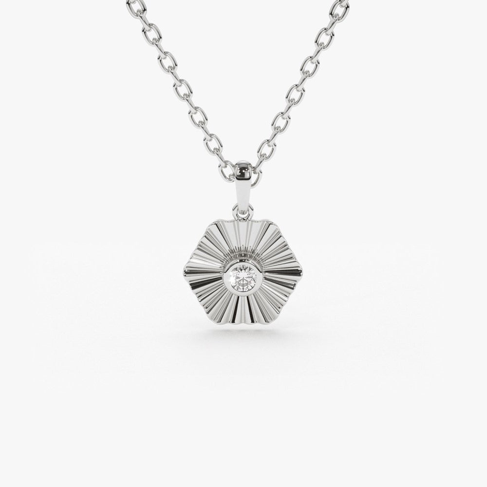 0.07CTW Diamond Hexagon Disc Ray Necklace  customdiamjewel 10KT White Gold VVS-EF