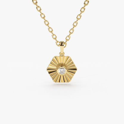 0.07CTW Diamond Hexagon Disc Ray Necklace  customdiamjewel 10KT Yellow Gold VVS-EF