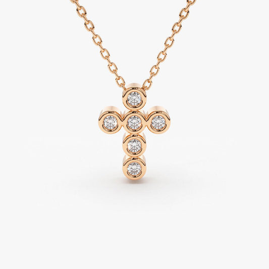 0.26CTW 6 Stone Bezel Set Diamond Cross Necklace  customdiamjewel 10KT Rose Gold VVS-EF