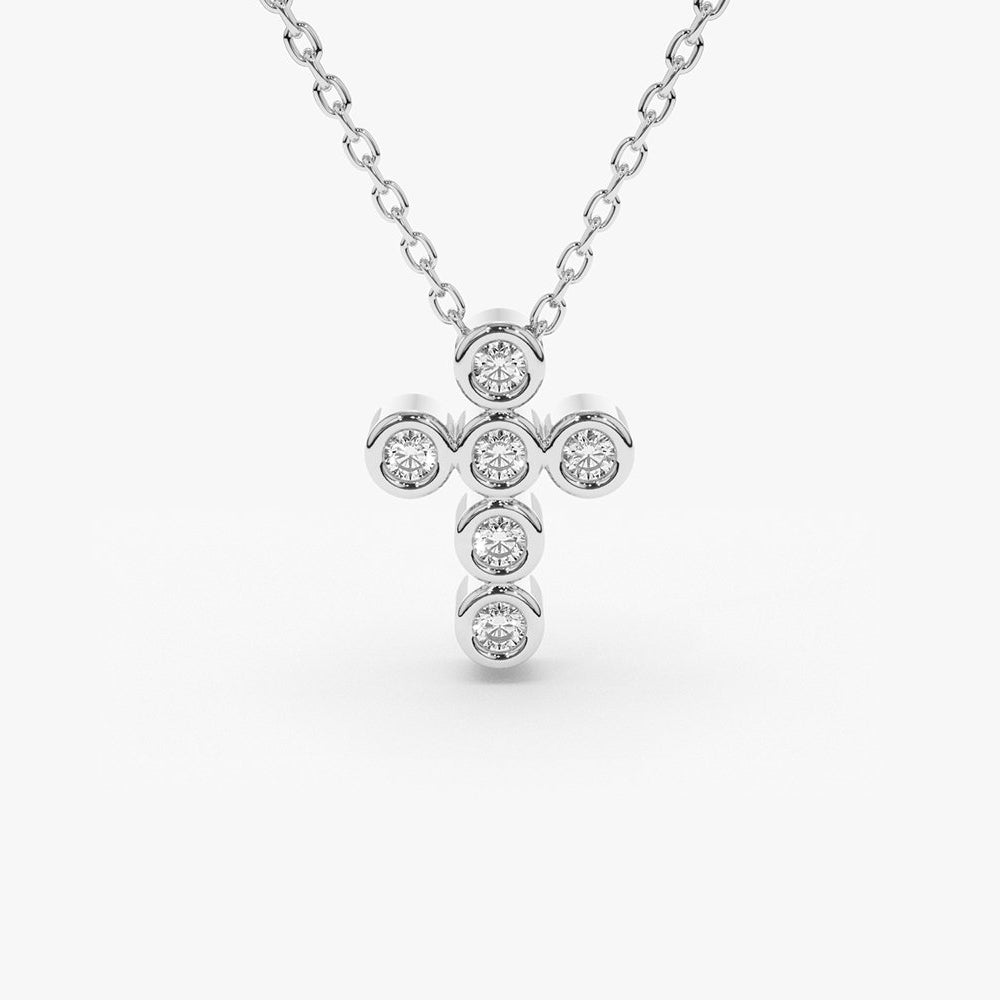 0.26CTW 6 Stone Bezel Set Diamond Cross Necklace  customdiamjewel 10KT White Gold VVS-EF