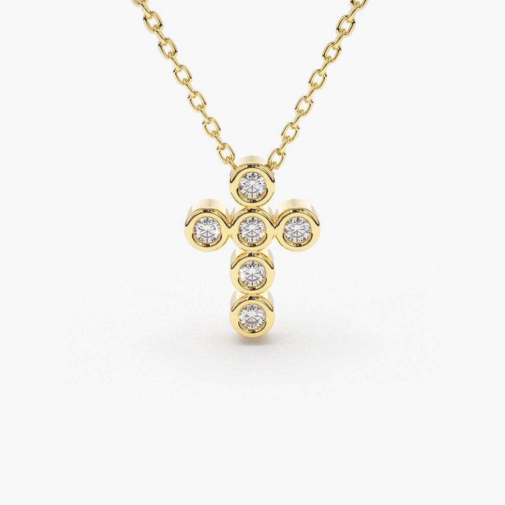 0.26CTW 6 Stone Bezel Set Diamond Cross Necklace  customdiamjewel 10KT Yellow Gold VVS-EF