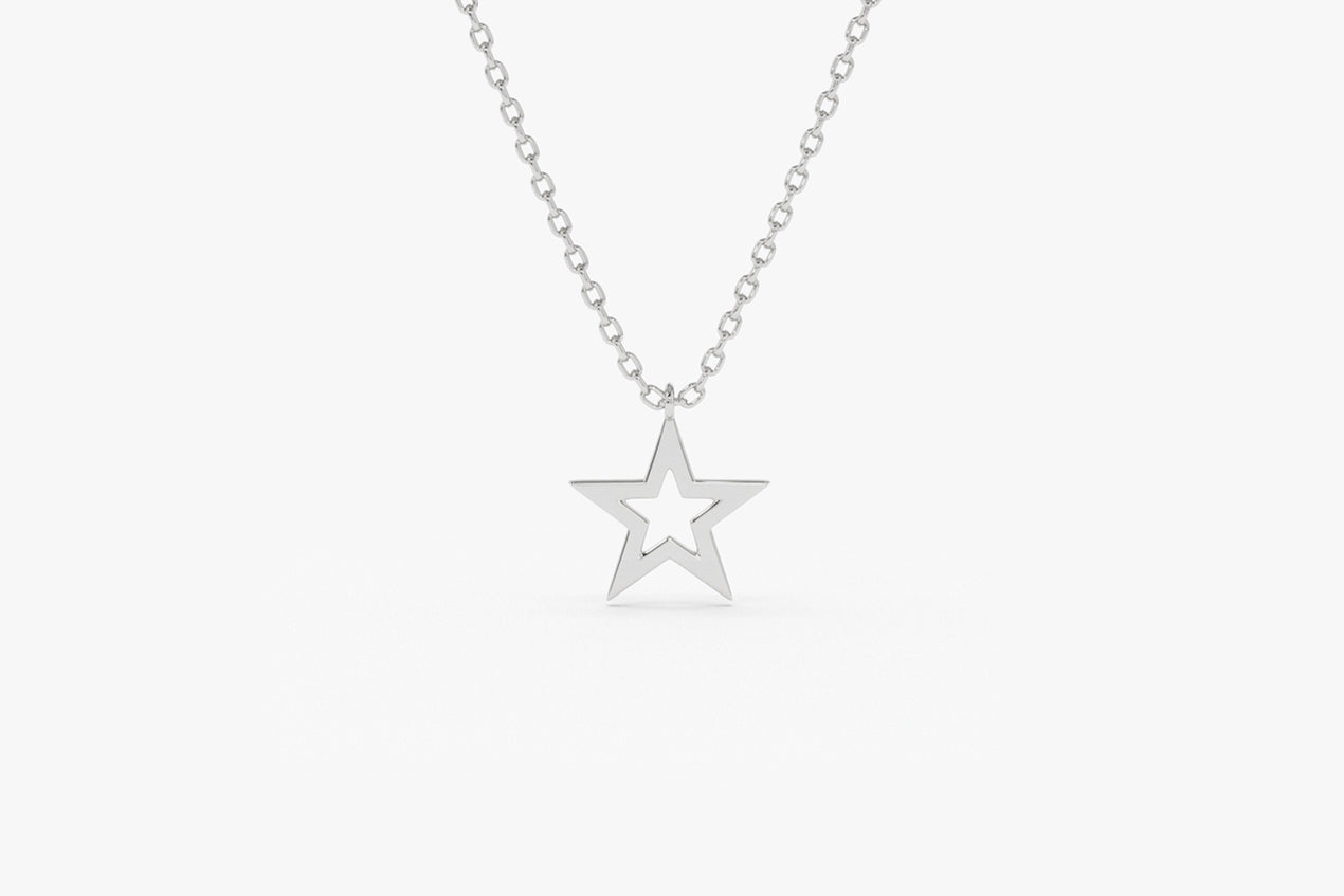 14K Gold Star Charm Necklace  customdiamjewel 10KT White Gold 