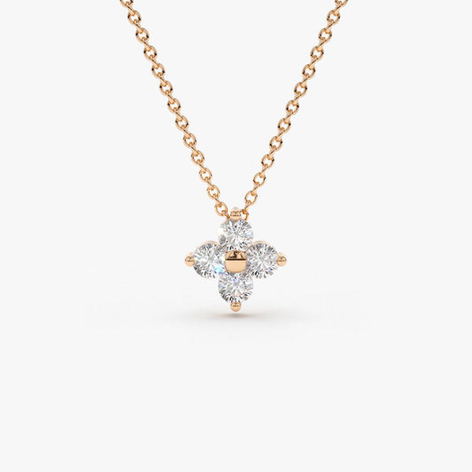 0.14CTW Diamond Clover Necklace  customdiamjewel 10KT Rose Gold VVS-EF