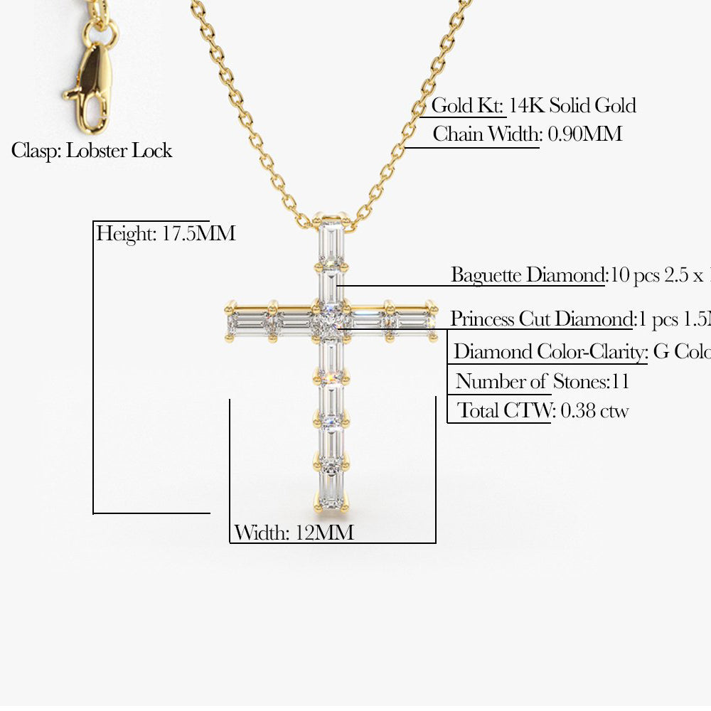 0.38CTW Baguette Diamond Cross Necklace