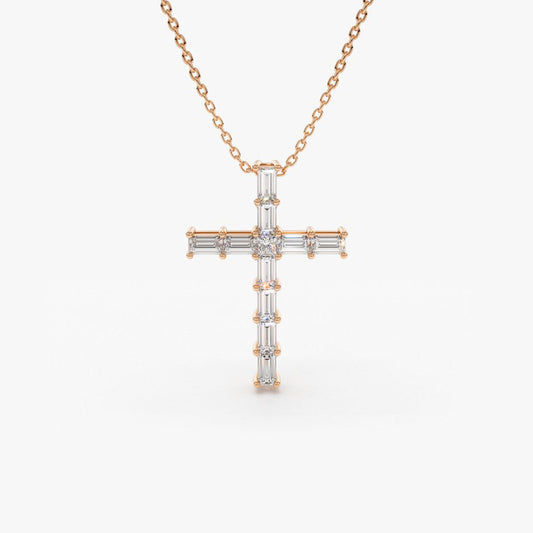 0.38CTW Baguette Diamond Cross Necklace  customdiamjewel 10KT Rose Gold VVS-EF