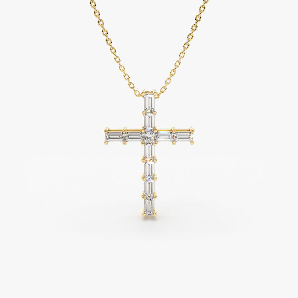 0.38CTW Baguette Diamond Cross Necklace  customdiamjewel 10KT Yellow Gold VVS-EF
