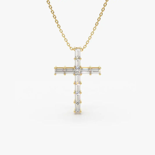 0.38CTW Baguette Diamond Cross Necklace  customdiamjewel 10KT Yellow Gold VVS-EF