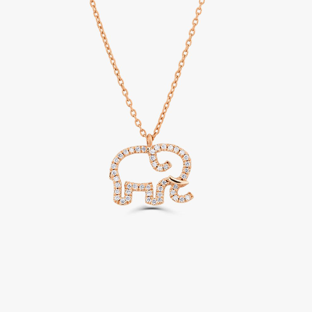 0.22CTW Diamond Elephant Necklace  customdiamjewel 10KT Rose Gold VVS-EF