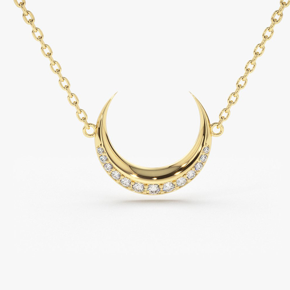 0.26CTW Diamond Crescent Moon Necklace  customdiamjewel 10KT Yellow Gold VVS-EF