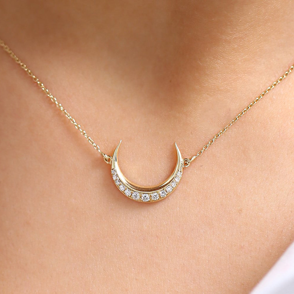 0.26CTW Diamond Crescent Moon Necklace  customdiamjewel   