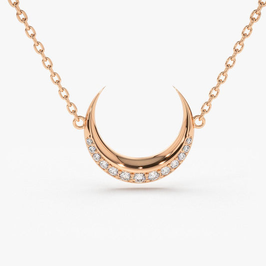 0.26CTW Diamond Crescent Moon Necklace  customdiamjewel 10KT Rose Gold VVS-EF