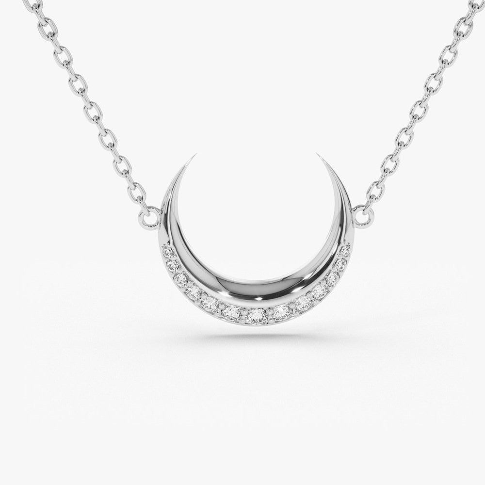 0.26CTW Diamond Crescent Moon Necklace  customdiamjewel 10KT White Gold VVS-EF