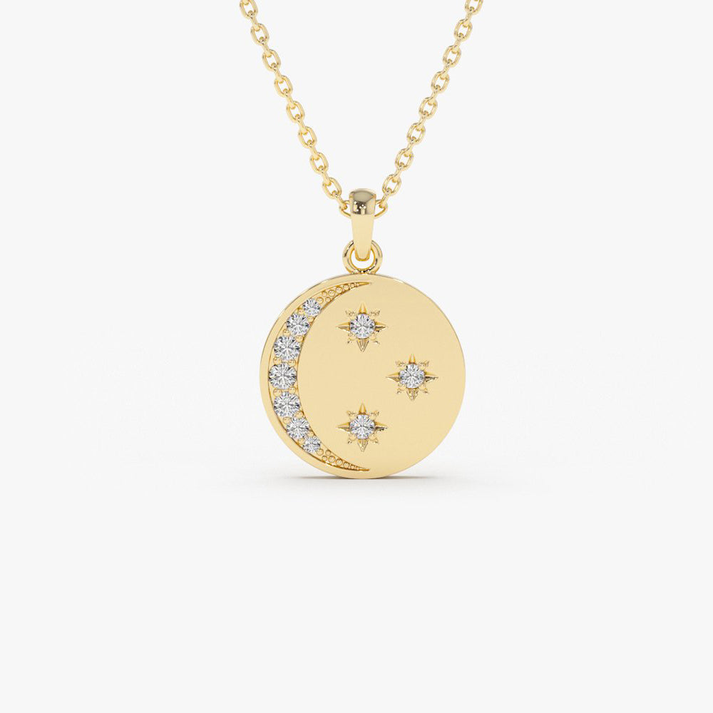 0.23CTW Diamond Moon and Crescent Necklace  customdiamjewel 10KT Yellow Gold VVS-EF