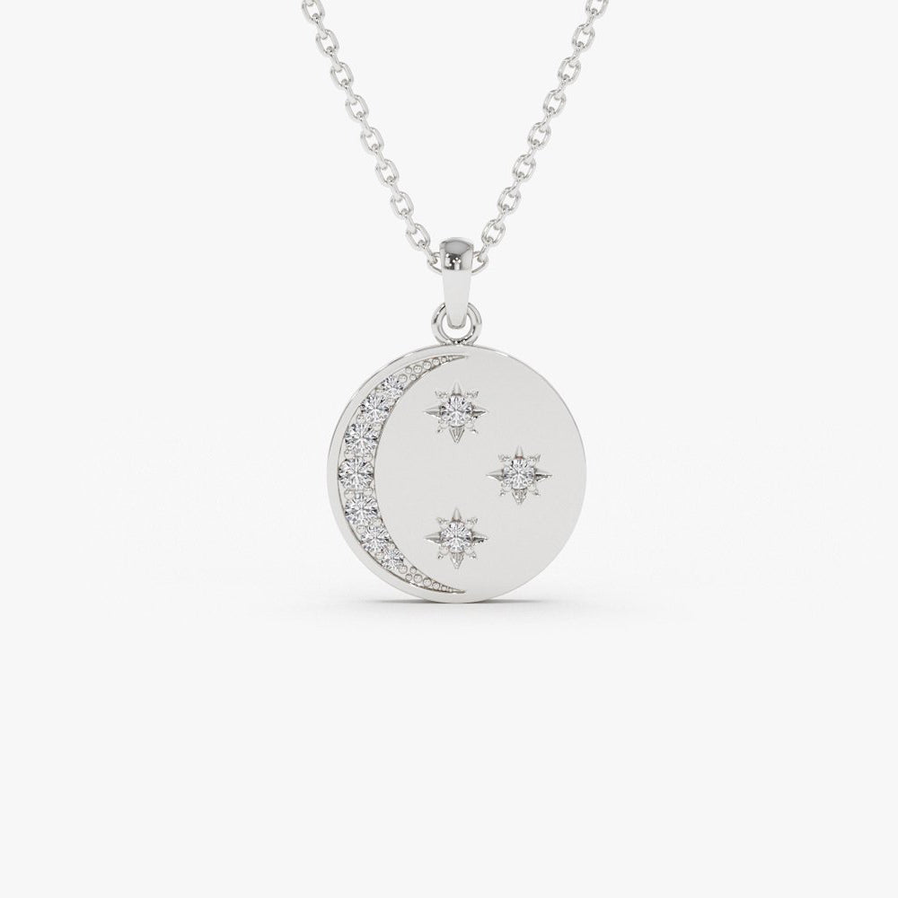 0.23CTW Diamond Moon and Crescent Necklace  customdiamjewel 10KT White Gold VVS-EF