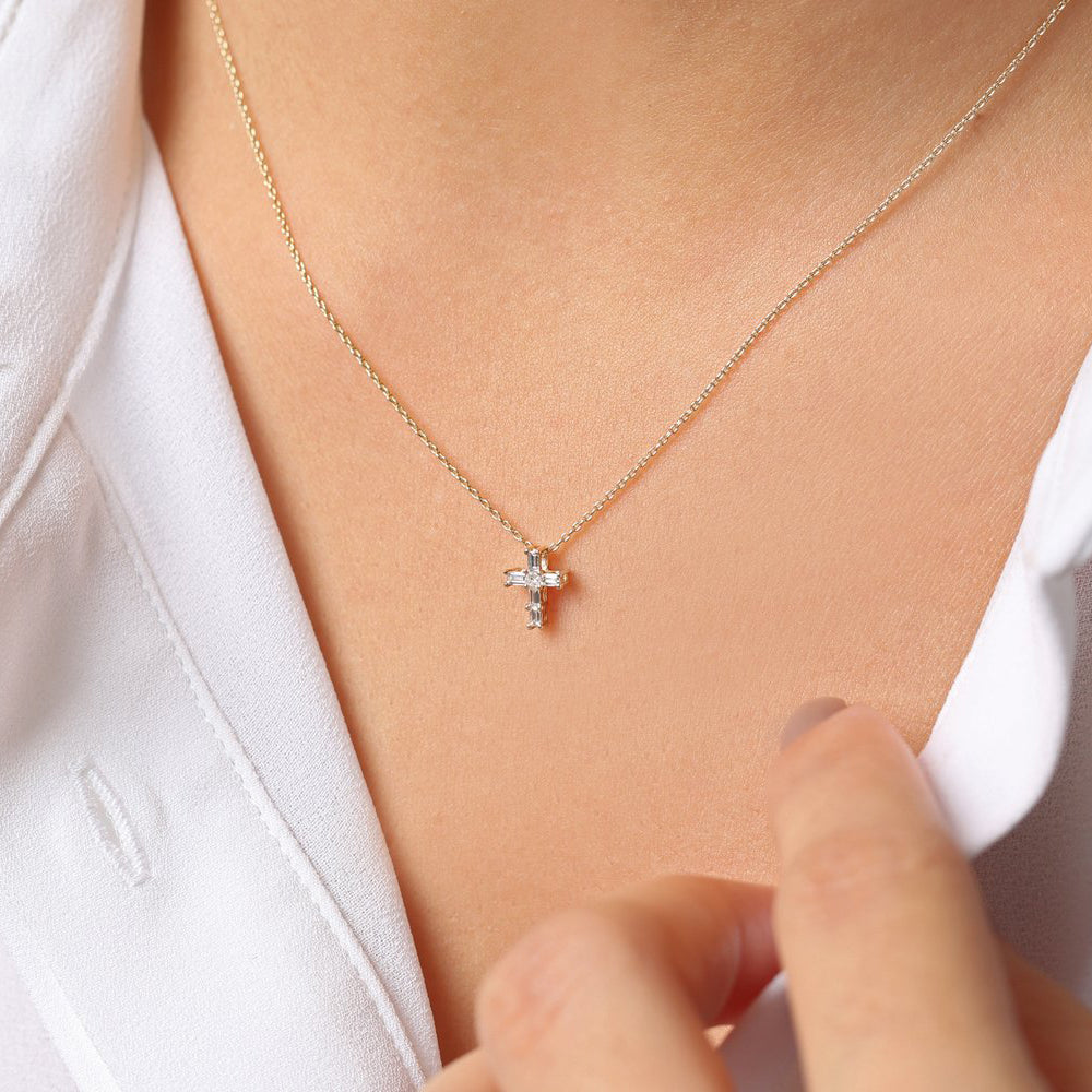 0.38CTW Mini Diamond Cross Necklace  customdiamjewel   