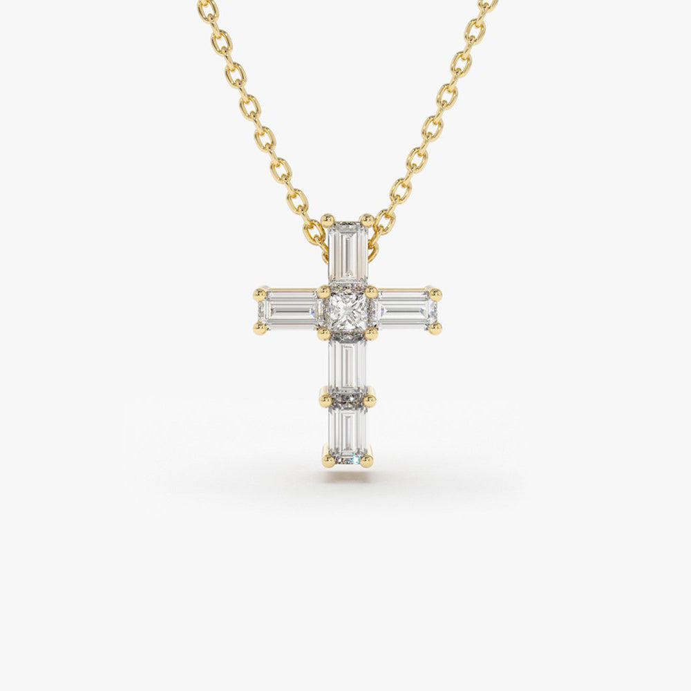 0.38CTW Mini Diamond Cross Necklace  customdiamjewel 10KT Yellow Gold VVS-EF