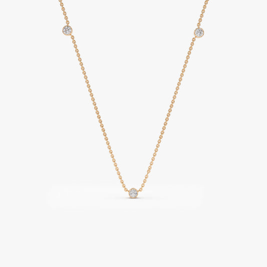 0.19CTW 3 Stone Bezel Set Diamond Necklace  customdiamjewel 10KT Rose Gold VVS-EF