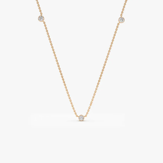 0.19CTW 3 Stone Bezel Set Diamond Necklace  customdiamjewel 10KT Rose Gold VVS-EF