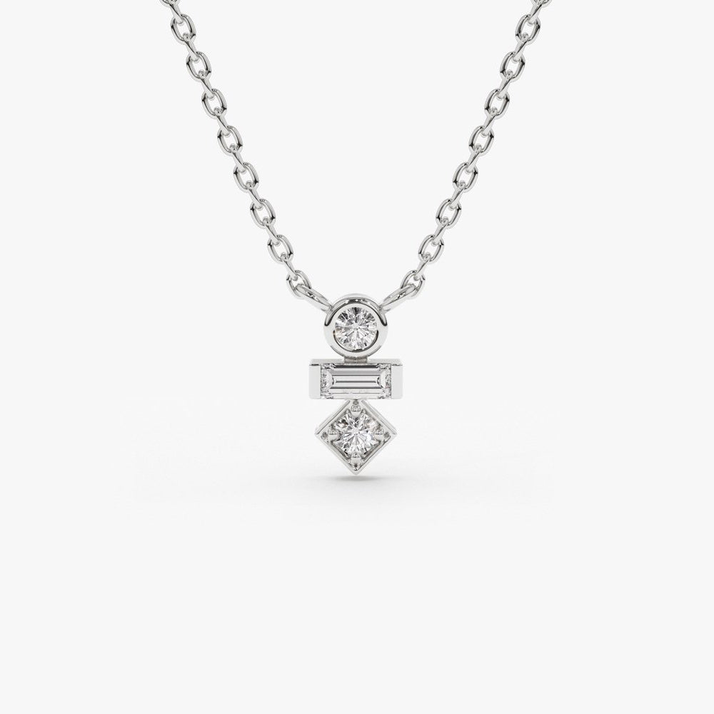 0.11CTW Baguette and Round Cut Diamond Necklace  customdiamjewel 10KT White Gold VVS-EF