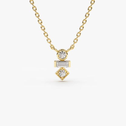 0.11CTW Baguette and Round Cut Diamond Necklace  customdiamjewel 10KT Yellow Gold VVS-EF