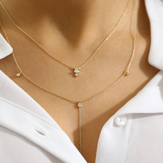 0.11CTW Baguette and Round Cut Diamond Necklace  customdiamjewel   