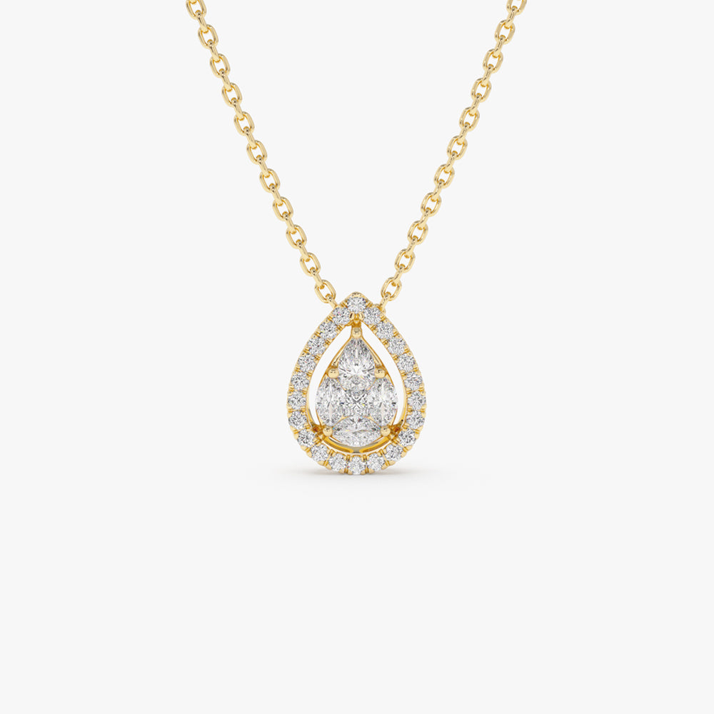 0.25CTW Pear Shaped Halo Diamond Necklace  customdiamjewel 10KT Yellow Gold VVS-EF