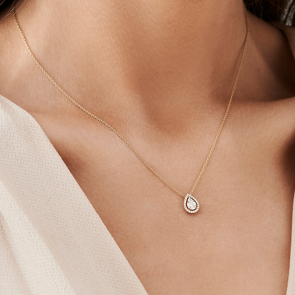 0.25CTW Pear Shaped Halo Diamond Necklace  customdiamjewel   