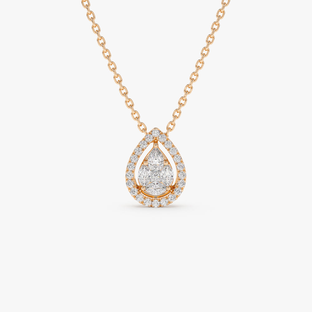 0.25CTW Pear Shaped Halo Diamond Necklace  customdiamjewel 10KT Rose Gold VVS-EF