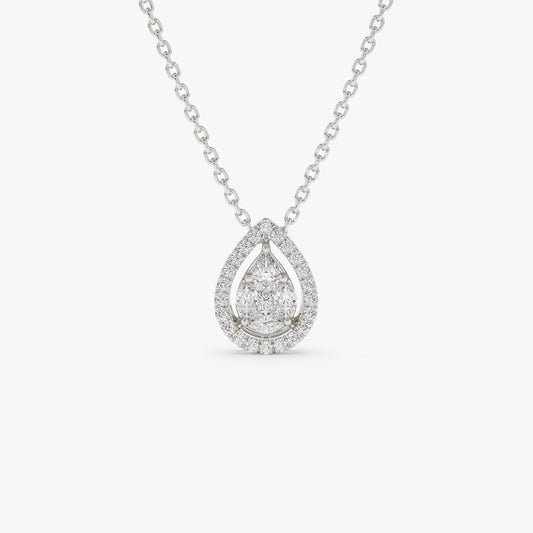 0.25CTW Pear Shaped Halo Diamond Necklace
