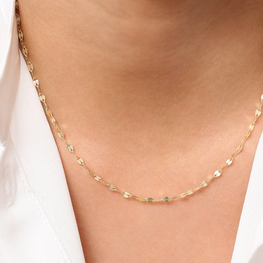 14K Solid Gold Sparkle Chain Necklace