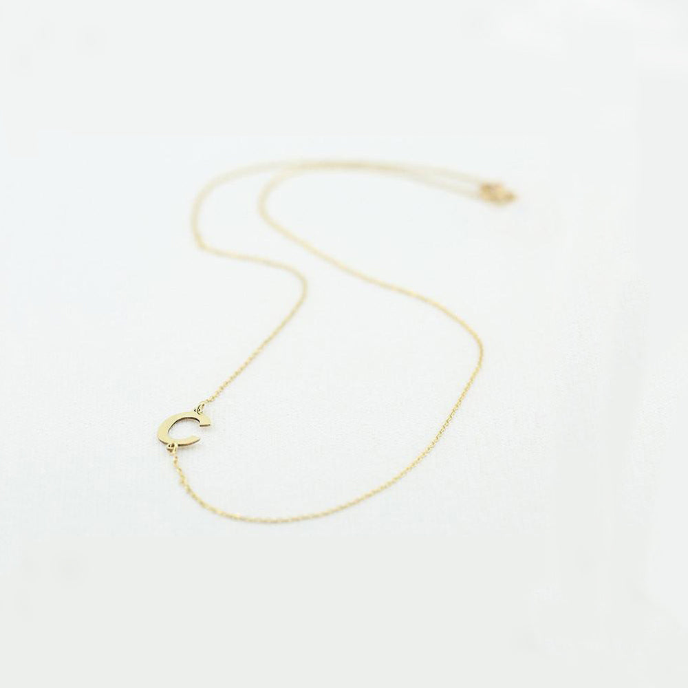 14K Solid Gold Sideways Initial Necklace  customdiamjewel   