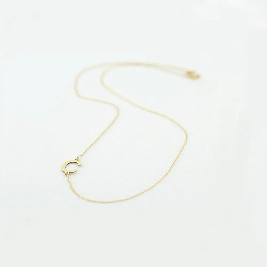 14K Solid Gold Sideways Initial Necklace  customdiamjewel   