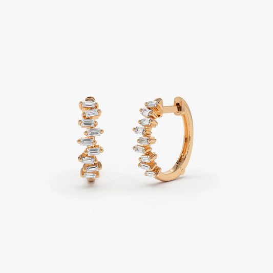 0.39CTW Baguette Diamond Hoop Earrings  customdiamjewel   