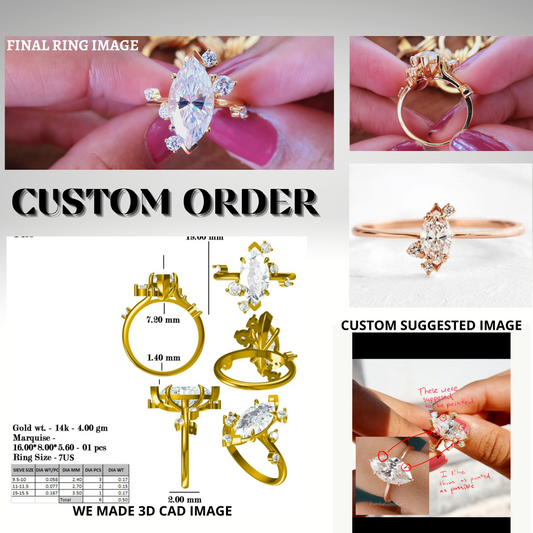 Marquise Cut Moissanite Engagement Ring Side Round Moissanite Engagement Ring  customdiamjewel   