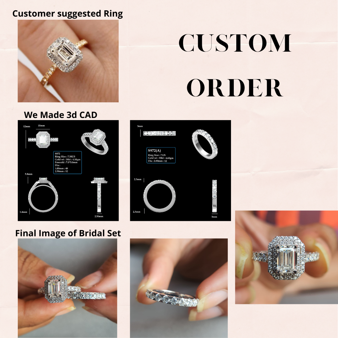 Emerald Cut with Side Round Cut Moissanite and Half Eternity Engagement Ring  customdiamjewel   