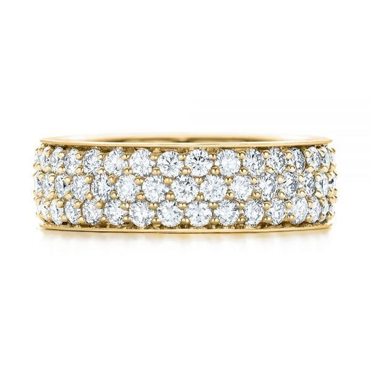 3 Row Pave Moissanite Wedding Band  customdiamjewel 10KT Yellow Gold VVS-EF