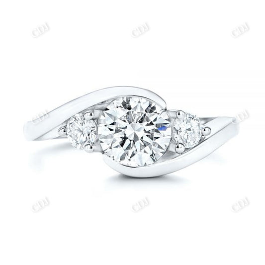 3 Stone Moissanite Bypass Engagement Ring  customdiamjewel 10KT White Gold VVS-EF