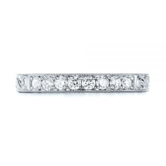 Art Deco Hand Engraved Moissanite Wedding Band  customdiamjewel 10KT White Gold VVS-EF
