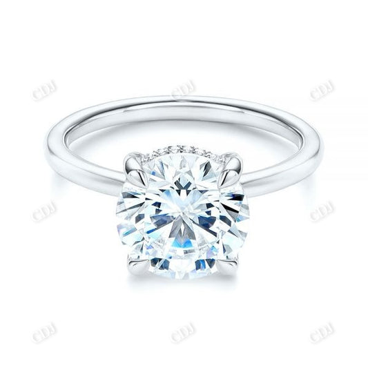 Round Cut Hidden Halo Moissanite Engagement Ring  customdiamjewel   